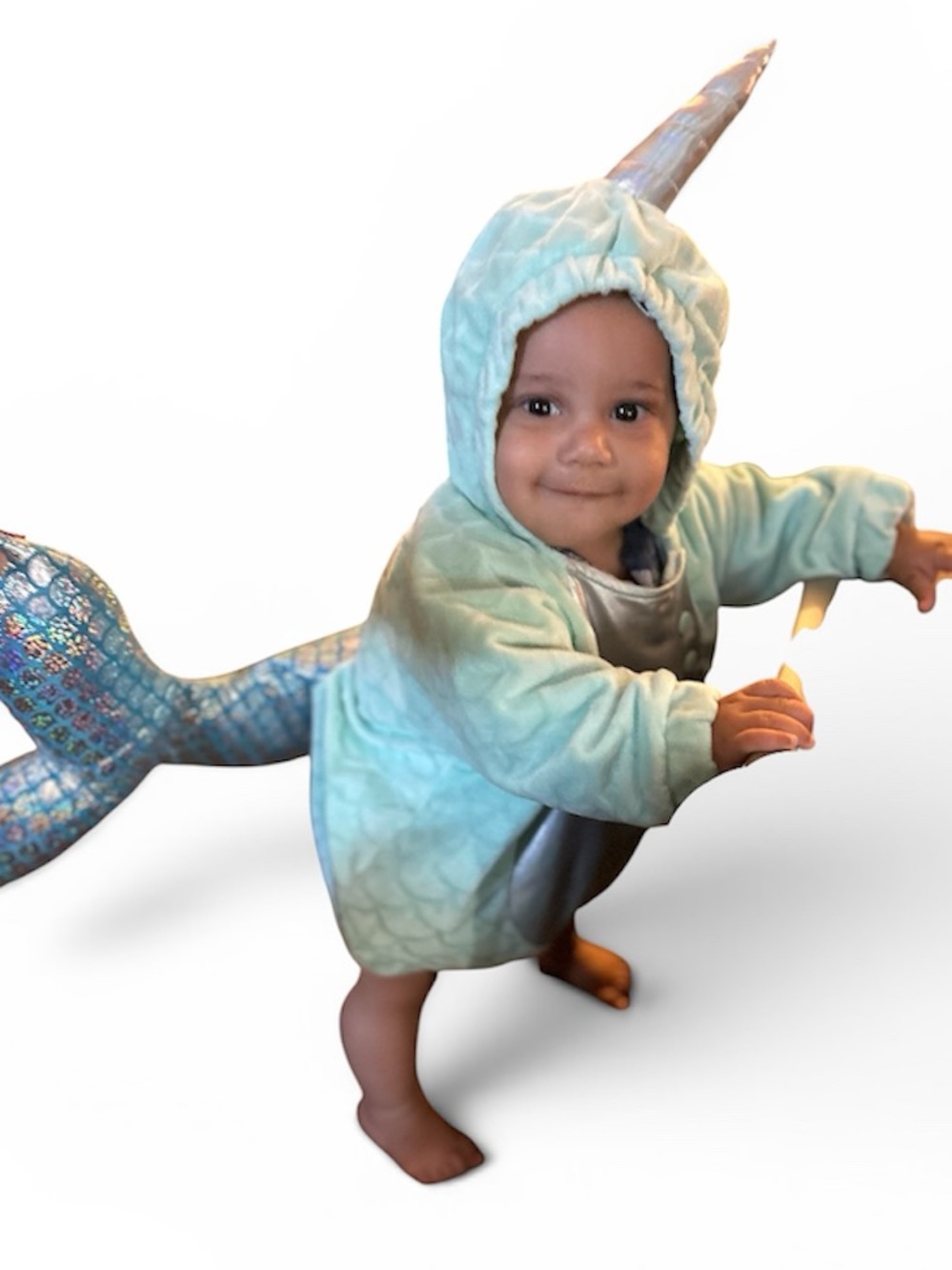 Kids Narwhal Costume - Aqua and Silver 6-12 months Like New!